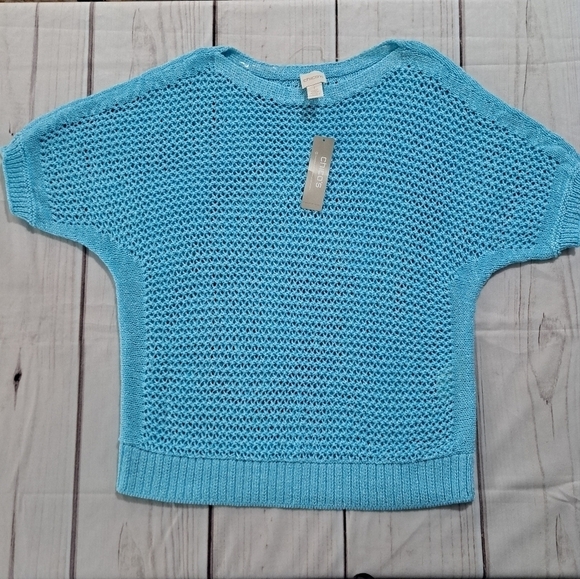 Chico's Size 1 Open Knit Short Sleeve Top - Picture 1 of 8
